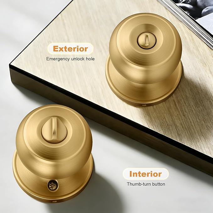 Probrico Champagne Bronze Door Knobs for Bedroom Bathroom, Interior Door Knob with Round Ball, Champagne Privacy Door Knob, 6 Pack