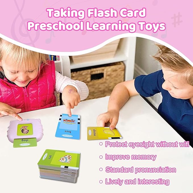 Talking Cards for Toddlers,Christmas Birthday Gifts for Boys Age 1-5,Educational Learning Interactive Toys for Kids Autism Toys Speech Therapy Toys Autism Toys with 224 Sight Words-Pink