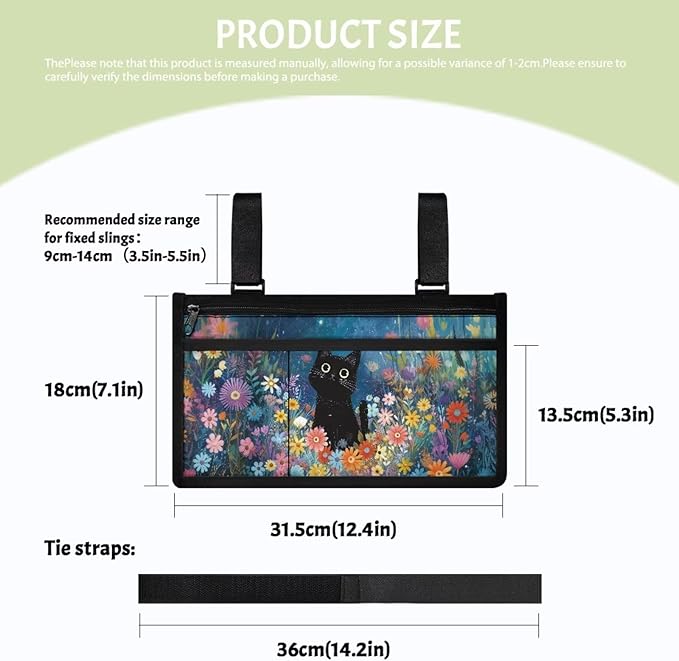 ZOUTAIRONG Black Cat Floral Wolf Wheelchair Side Bag, Wheelchair Armrest Pouch Accessories with Cup Holder, Storage Bag for Walker, Rollator