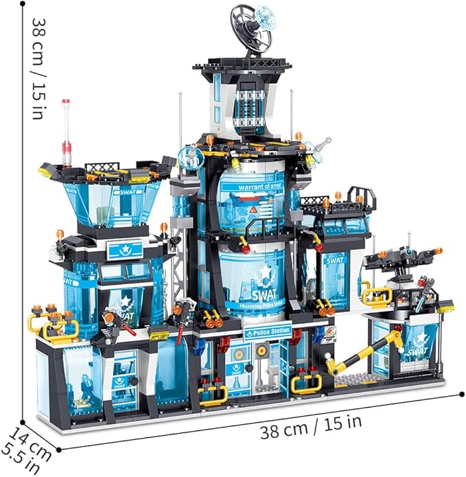 MindBox City Police Station Building Set with Police Car & Helicopter,1430pcs Building Block Toy Gift for Boys 8-12