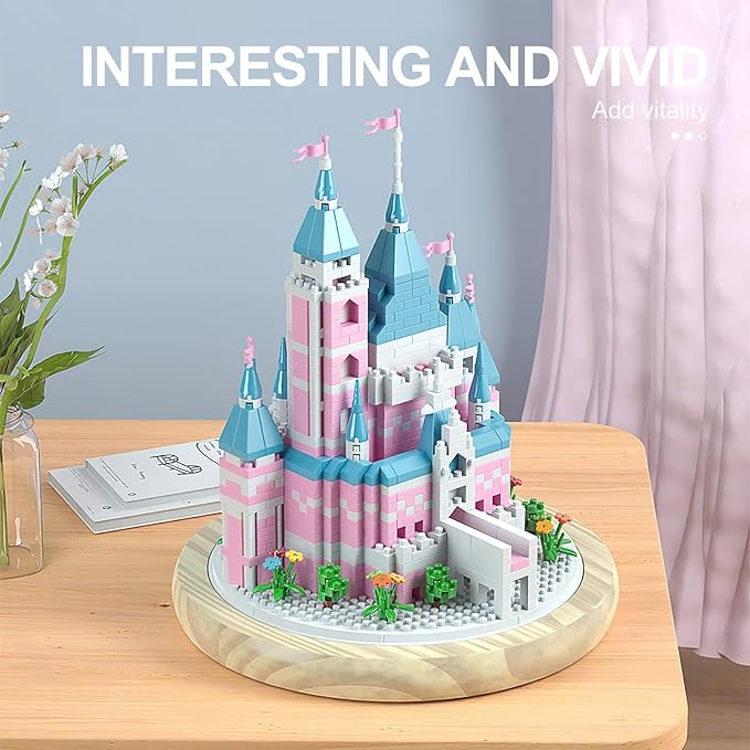 Architecture Sets Toy Building Blocks Pink Castle Set, House Building Blocks Set Miniature 1743 Pcs Micro Bricks Collectible Ideas Teen Girl Gifts Age 14 and up, DIY Decoration Home