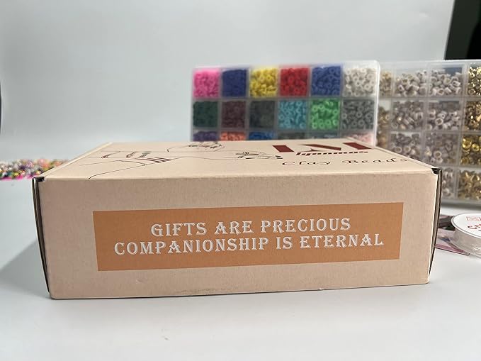 Clay Beads 8000 Pcs 2 Boxes Bracelet Making Kit - 24 Colors Polymer Clay Beads for Bracelet Making Set - Heishi Disc Beads for Jewelry Making kit with Charms and Gift Pack for Girls