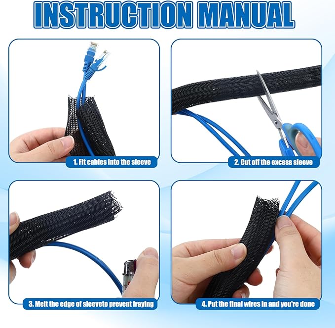 Pangda 50ft Split Wire Loom Tubing Flame Retardant Braided Cable Sleeve Split High Temperature Cable Conduit Auto Wire Conduit for Industrial Electrical Tinsel Automotive Marine(50 Ft, 1/4")