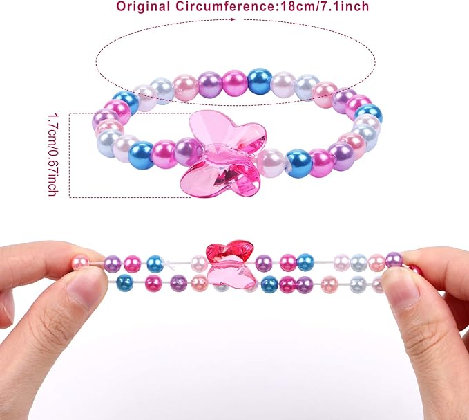 G.C Butterfly Beaded Bracelet for Girls Colorful Kids Gift Toy Stretchy Costume Jewelry Set Dress up Play Party Favors Present Crystal Friendship Jewelry for Baby Toddler Little Girl