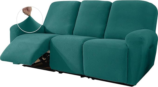 JIVINER Recliner Couch Cover, Jacquard 5 Piece Stretch Sofa Covers for 3 Cushion Reclining Lazy Boy Soft Washable Sofa Slipcovers Protector with Pockets (Recliner Sofa, Teal)