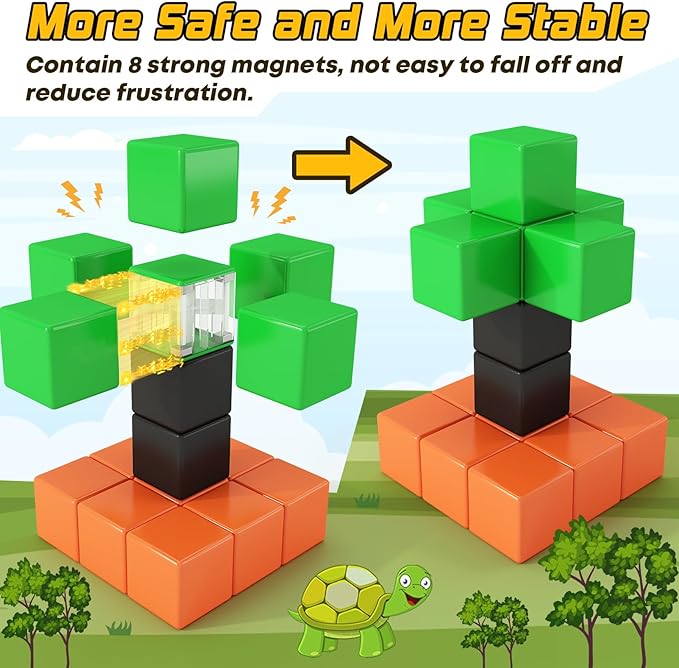 48PCS Magnetic Blocks for Toddlers Toys, Large Magnetic Cube Toys for Sensory STEM Education Preschool Magnet Toys for 3 4 5 6 Year Old Boys and Girls, Compatile with Mine Magnet World