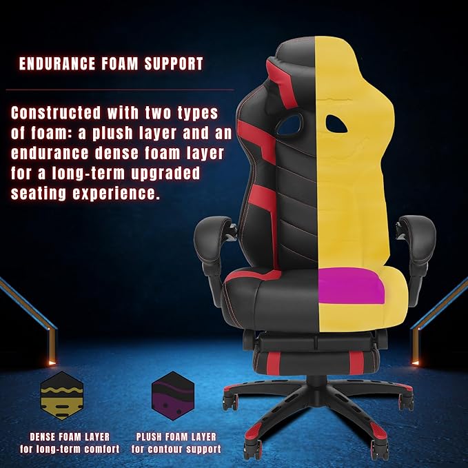 Gaming Chair High Back Ergonomic Racing Computer Desk with Comfortable Lumbar Support and Headrest Girl Gamer Height Adjustable