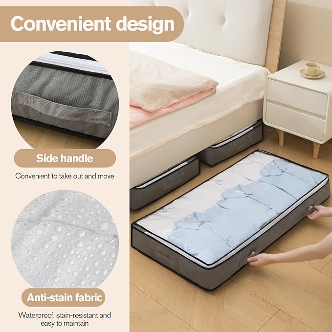 90L Under Bed Storage Containers, Closet Organizers and Storage Bins, Foldable Underbed Storage Bags for Blanket, Clothing, Comforter, Sweaters, Pillows, Linen Sheets, Wrapping Paper, black