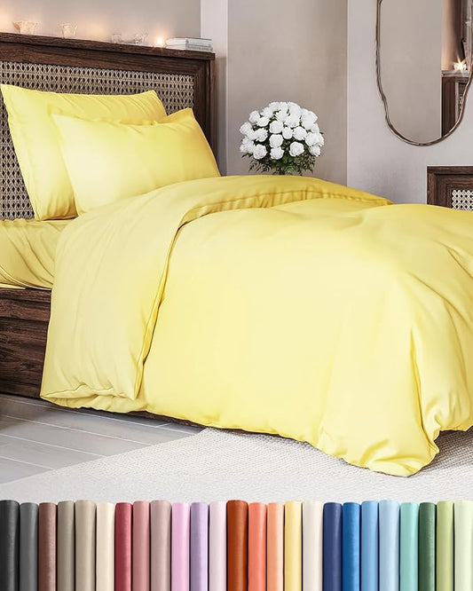 Duvet Cover Twin/Twin XL Size Set - Extra Soft Duvet Cover 68 x 90 with 1 Pillow Sham - Hotel Luxury, Easy Care and Fade Free with Zipper Closures & Ties - Comfy, Cozy Breathable Bedding Set (Yellow)
