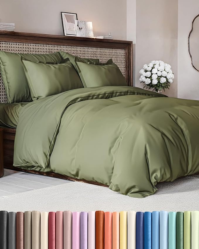 Duvet Cover Full Size Set - Extra Soft Full Size Duvet Cover 80 x 90 with 2 Pillow Shams - Hotel Luxury Easy Care and Fade Free w/Zipper Closures & Ties - Comfy Breathable Bedding Set (Sage Green)