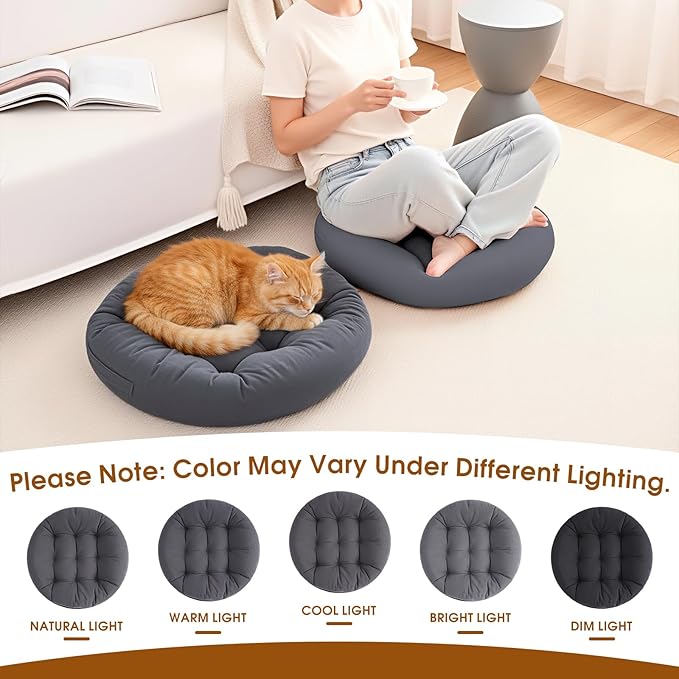 2Pcs Floor Pillows for Adults, 22x22x6 Inch Meditation Cushions, Large Round Sitting Cushion Living Room Memory Foam Pillow for Sitting (2, Grey, 22x22x6 Inch)