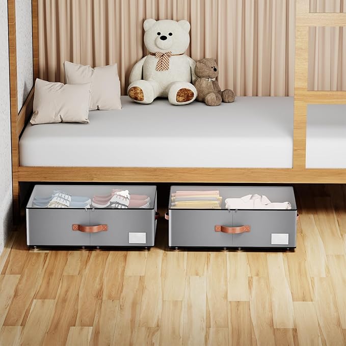 Under bed Storage With Wheels,Large Capacity 10 inches Height Storage Bins,Rolling Under bed Shoe Storage Containers,Under bed Storage Drawers for clothes & blankets