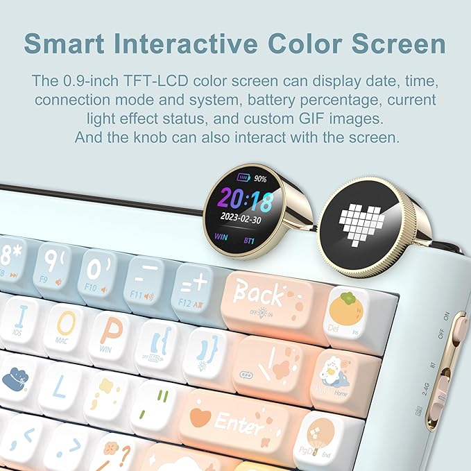 D68 Gaming Keyboard, 68% RGB Hot Swappable Gasket Structure 3-Mode Mechanical Keyboard, 68 Keys Bluetooth Wireless Keyboard with Linear Switch, PBT Keycaps, Screen for Windows Mac (Green)