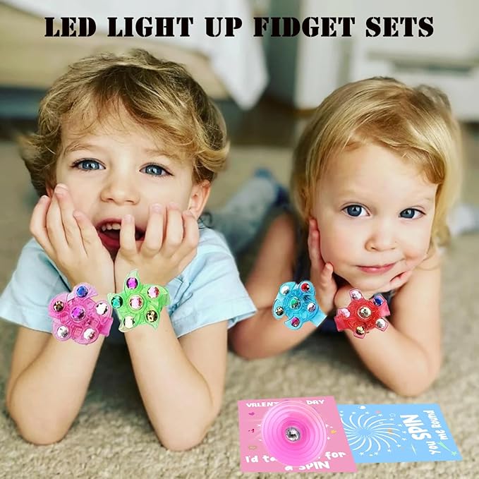 30Pack Valentines Day Gifts for Kids with Valentines Cards LED Light Up Fidget Spinner Bracelets Favors for Kids 4-8 8-12, Glow in The Dark Party Supplies,Birthday Gifts,Pinata Goodie Bags Stuffers