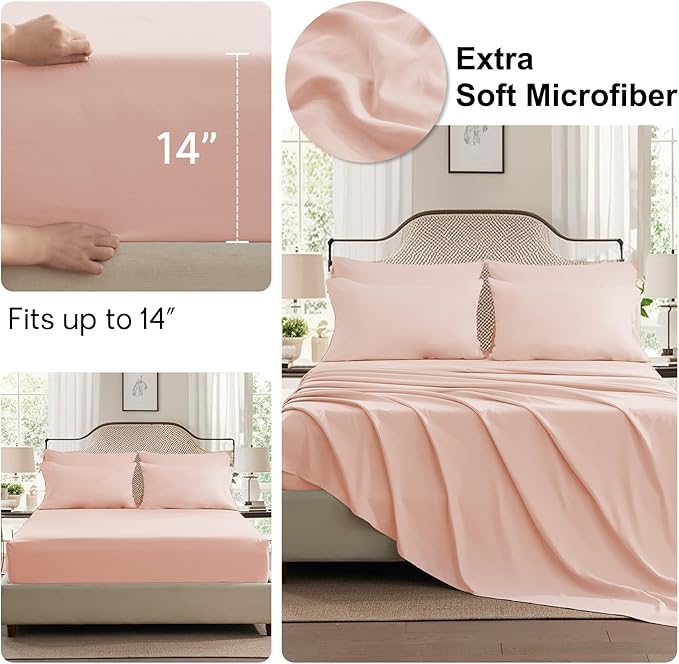 Anluoer Pink Full Comforter Set 7 Pieces, Bed in a Bag with Sheets, All Season Bedding Sets with 1 Comforter, 2 Pillow Shams, 2 Pillowcases, 1 Flat Sheet, 1 Fitted Sheet