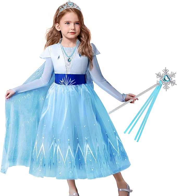 Elsa Princess Dress Up Accessories Frozen Jewelry Play Toy Set for Girls with Headband Braid Wig, Crowns, Necklaces, Wands, Rings, Bracelets Gloves Elsa Cinderella Costume Accessories