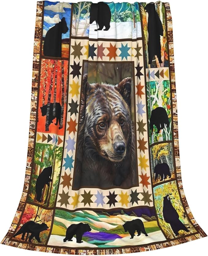 Black Bear Throw Blanket Rustic Brown Farmhouse Plush Bed Blanket Countryside Woodland Animal Soft Cozy Fleece Plush Warm Flannel Bedding Blanket for Boys Kids Teens Adults Couch Travel 50"X60"