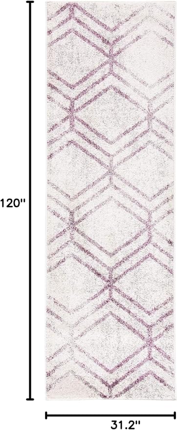 SAFAVIEH Adirondack Collection Runner Rug - 2'6" x 10', Ivory & Plum, Modern Geometric Distressed Design, Non-Shedding & Easy Care, Ideal for High Traffic Areas in Living Room, Bedroom (ADR253C)