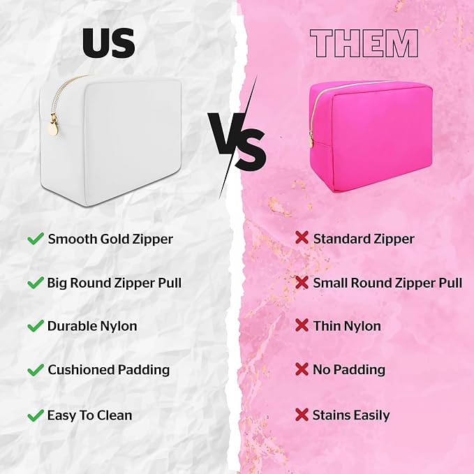 DANCOUR Nylon Makeup Bags for Women Large Preppy Travel Toiletry Pouch Cosmetic Bag Makeup Organizer