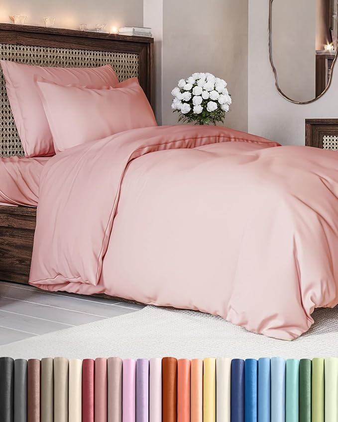 Duvet Cover Twin/Twin XL Size Set - Extra Soft Duvet Cover 68 x 90 with 1 Pillow Sham - Hotel Luxury, Easy Care and Fade Free with Zipper Closures & Ties - Comfy, Breathable Bedding Set (Baby Pink)