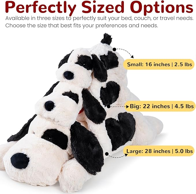 meowtastic Black & White Dog Weighted Stuffed Animals - 28 Inch 5.0 Pounds Weighted Plush Dog Stuffed Animals - Large Stuffed Dog Plush Pillow - Cute Plush Toys Gifts for Kids & Adults (28" 5.0 lbs)