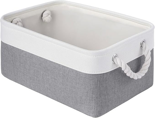 VQRTEXA Storage Baskets for Shelves 13.8x9.8x6.7 Inch, Foldable Fabric Storage Bins with Handles, Small Storage Baskets for Organizing Closet, Bathroom, Office, Home Organization (1-Pack, White&Gray)