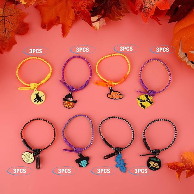 BOXOB Halloween Slap Bracelets, Colorful Halloween Bracelets Friendship Fidget Zipper Bracelet Halloween Party Favors for Birthday Goodie Bags Easter Egg & Pinata Fillers 24 Pack