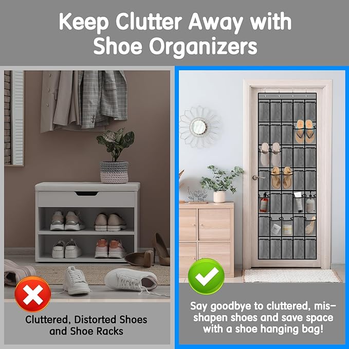 Kotkn 35 Compartment Over The Door Storage - Breathable Mesh Hanging Organizer with Large Pockets, Space Saving Design for Men & Women's Footwear, Closet, Bedroom (Gray)