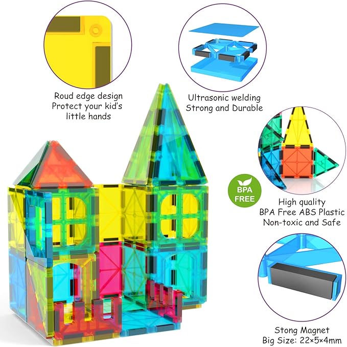 Jasonwell Magnetic Tiles Kids Magnetic Blocks Building Sets 3D Magnet Tile Building Blocks Toy Construction Educational STEM Toys Gifts for Toddlers Boys Girls 3 4 5 6 7 8 9 10 + Year Old