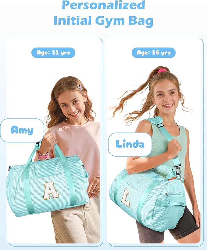 Granddaughter Gift from Grandmom, Girls Travel Duffle Bag, Kids Initial Overnight Bags with Shoe Compartment, Personalized Weekend Bag with Cosmetic Pouch, Birthday Gift for Her (Letter N)