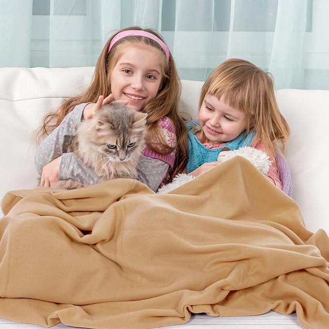 Buryeah 10 Pcs Fleece Blanket Bulk Soft Warm Fleece Blankets Cozy Lightweight Throw Blankets Plush Pet Throw Blanket for Home Bed Sofa Office Wedding Gifts Travel(50" x 60",Khaki)