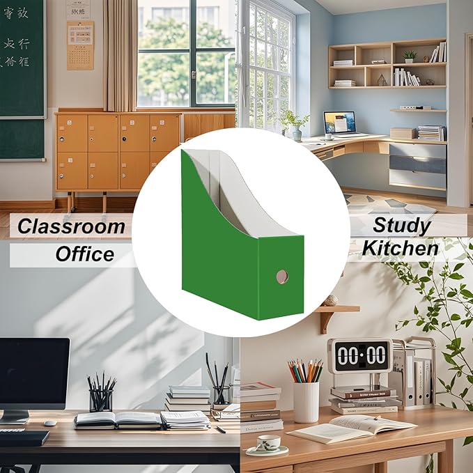 Limitliho 2 Pack Cardboard File Storage Box with Label, Grass Green Book Holder for Classroom,Office,Home,Magazine Organizer for Desk(10.6" H x 10.2" L x 3.5" W in)