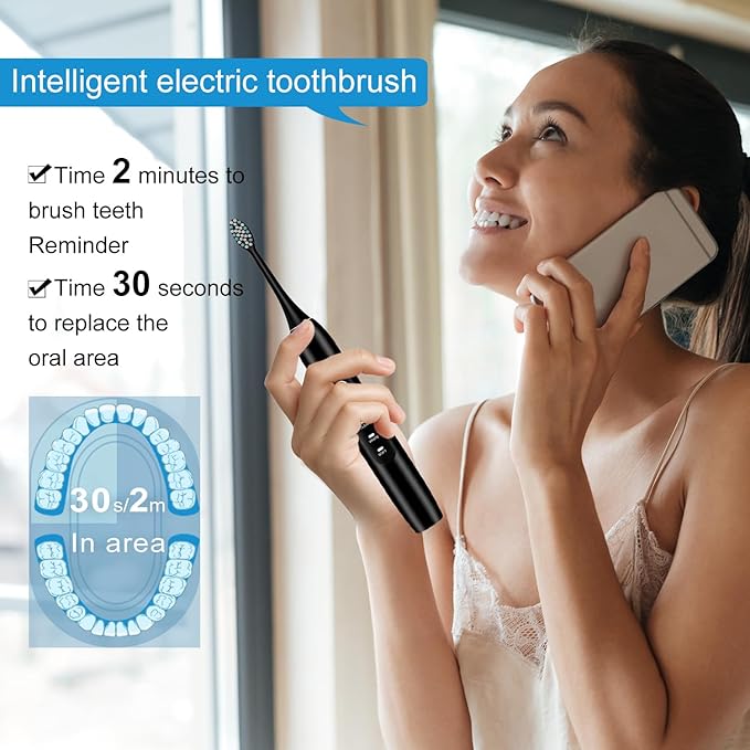 Electric Toothbrush Set, Comes with 8 Brush Heads & Travel Case,4 Modes with 2 Minutes Built in Smart Timer, One Charge for 60 Days, 42000 VPM Motor (Black)