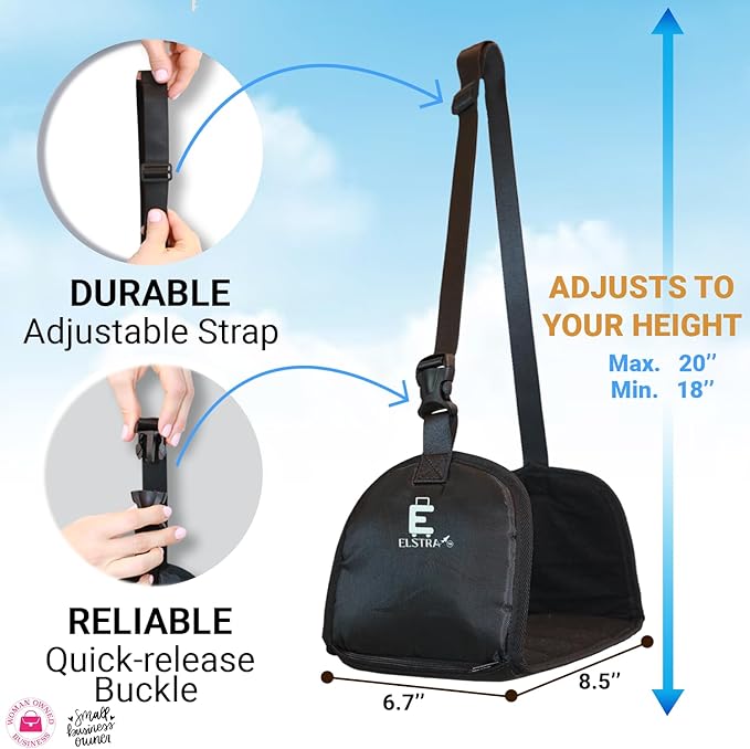 ELSTRA Luxury Airplane Foot Hammock - Removable Base & 60D Premium Memory Foam Footrest for Travel, Office, Gaming & Train - No Foot Clashing, Adjustable, Waterproof, Pouch + Stick-On Guide Included