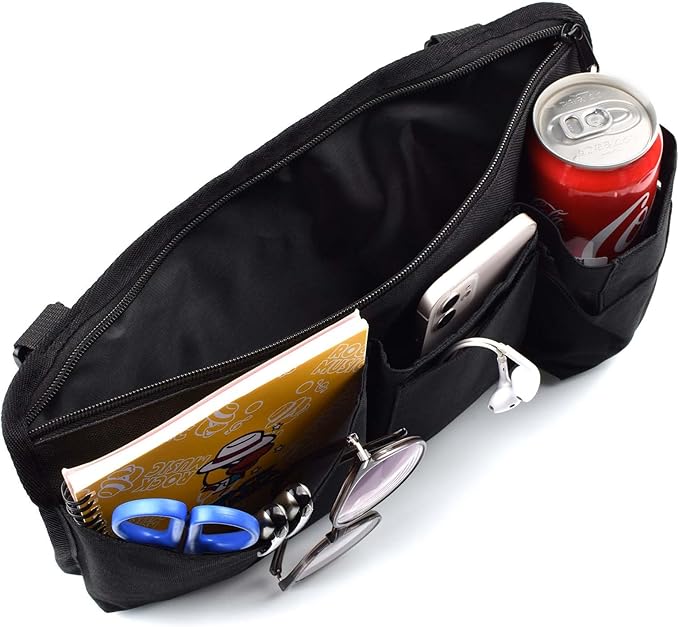 Wheelchair Side Bag with Cup Holder,Wheelchair Armrest Accessories Storage Pouch for Rollator，Walker，Power Wheelchairs，Nylon Walker Side Bag, Black