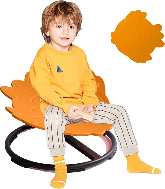 Kids Sensory Swivel Chair - Fish Spinning Chair Seat for Balance, Coordination - Sensory Therapy Stool for Kids with Autism & ADHD - Active Indoor Play Chair for Home & Classroom (Orange)