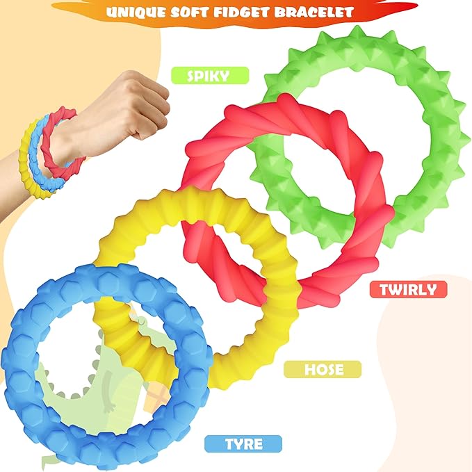 Fidget Sensory Toys for Kids Toddlers, 18 Pack Soft Textured Squishy Stress Relief Toys - Stretchy Fidget Bracelet, Textured Suction Cup Ball, Sensory Stone - Calm Down Toy for Autism Special Needs