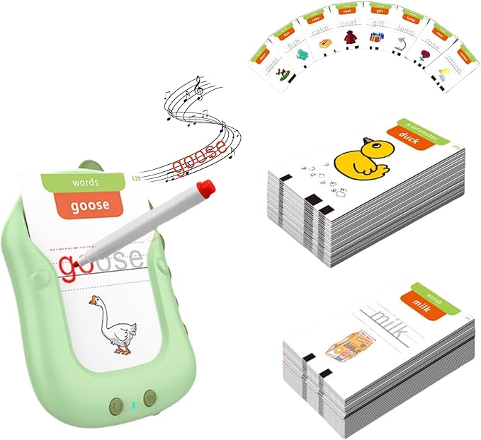 Talking Flash Cards, Reusable Writing Drawing Montessori Toys, Learning Toys for Ages 3-8 Years, 336 Words (Green, Mini-Size)