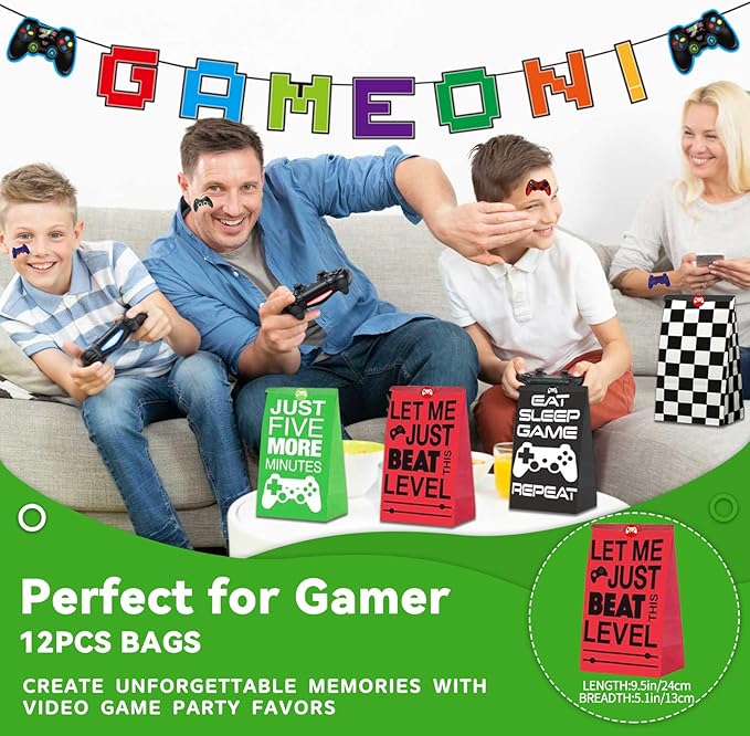 146 Pcs Video Game Party Favors, Gamer Party Favors -Ink Pen Notebook VIP Passes with Lanyards Slap Bracelets Keychains Bags Tattoo Stickers for Kids Gaming Party Favors Game On Birthday Party Favor