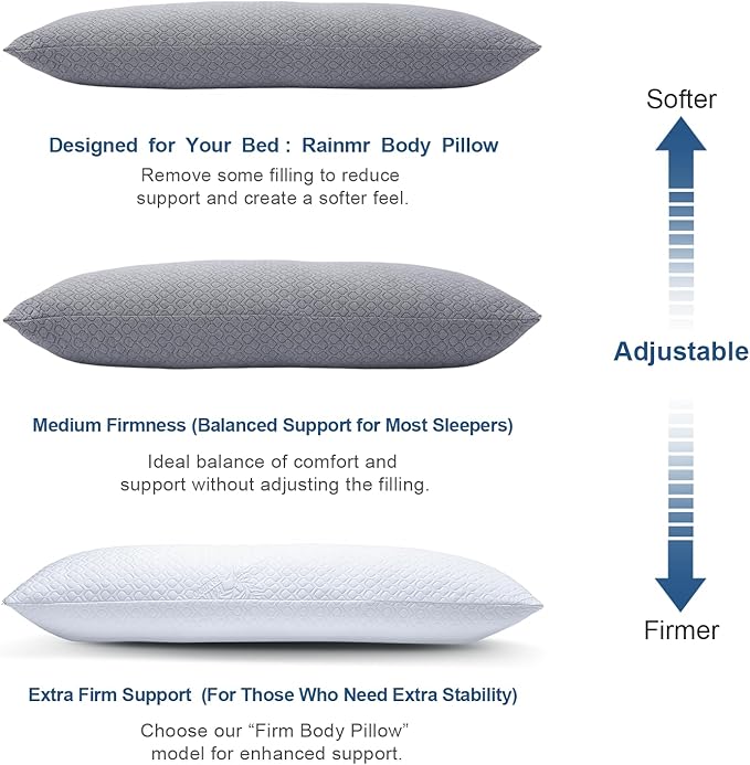 Thick Memory Foam Body Pillow - Full Body Pillows for Side Sleeper - with Grey Cooling Pillowcase 20 x 54 inches (Grey Color)