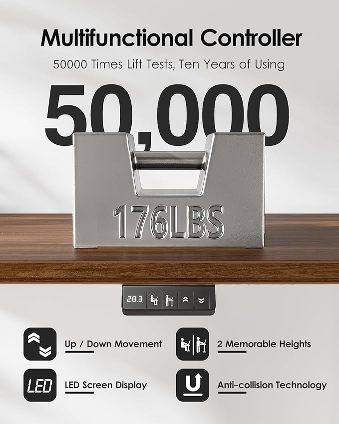 TIQLAB Electric Standing Desk, Adjustable Height Stand up Desk, 63 * 24 Inches Sit Stand Home Office Table with Splice Board, Black Walnut