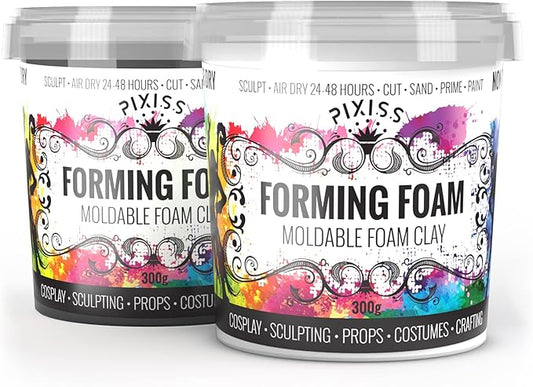 Cosplay Foam Sculpting Clay Set (White 300g and Black300g) - Pixiss Modeling Foam Clay Air Dry, 300 Grams Air Drying Clay for Sculpting - Air Dry Foam Clay for Foam Clay Cosplay