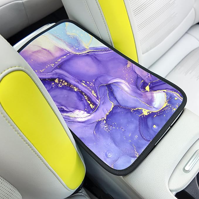 Adastrah Car Armrest Box Pad,Purple Marble Car Armrest Pad Car Armrest Cover Protector for Most Vehicle, SUV, Truck, Car