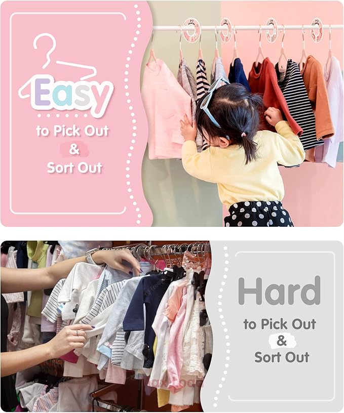 Baby Hangers, VIS'V 11 Inch Pink Velvet Kids Hangers with 6 Pcs Size Dividers Non Slip Nursery Children Closet Clothes Hangers for Infant Toddler Girls and Boys 50 Pcs