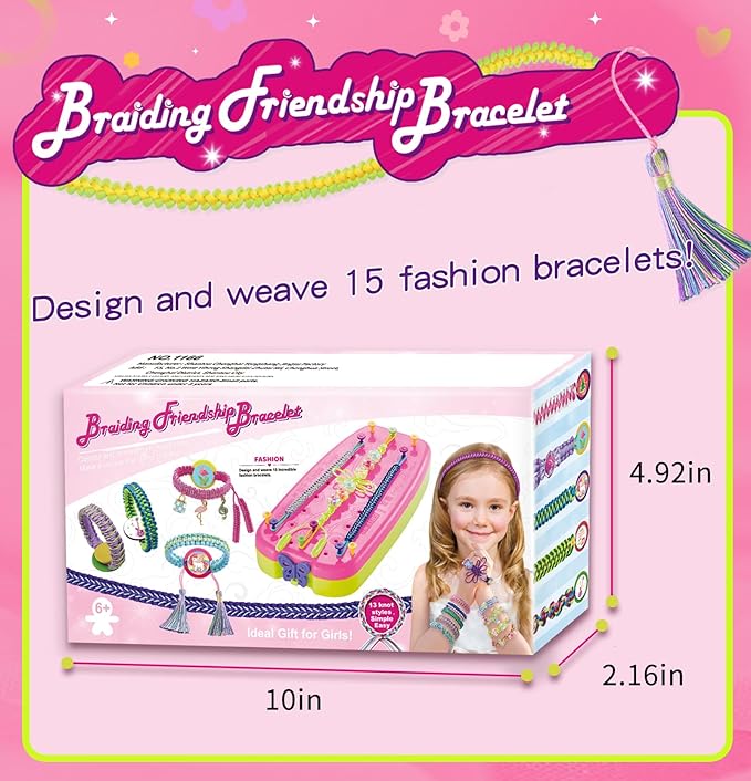 Friendship Girls Bracelet Making Kit - DIY Bracelet Kits Kids Toys Girls Gifts Ideas Ages 6 7 8 9 10 11 12 Year Old Birthday Present for Teen Girl Arts and Crafts String Maker Tool Travel Activity Set