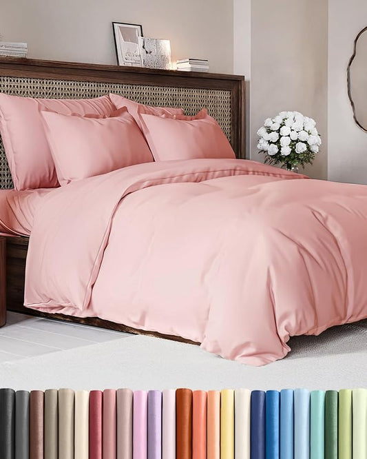 Duvet Cover Full Size Set - Extra Soft Full Size Duvet Cover 80 x 90 with 2 Pillow Shams - Hotel Luxury, Easy Care and Fade Free w/Zipper Closures & Ties - Comfy Breathable Bedding Set (Baby Pink)