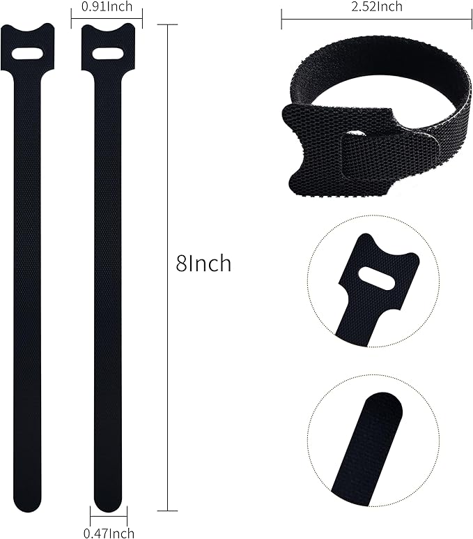 8 Inches Black Reusable Cable Ties,Multi-purpose Adjustable Cord Straps, Cable Organizer,Cord Wrap and Hook Loop Cords Management,Adjustable Cord Ties for Organizing Home, Office, Data Centers,56 PCS