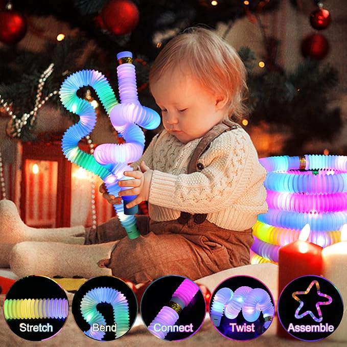 Glow Sticks Light Up Fidget Pop Tubes 18 Pack Glow in The Dark Party Supplies Toddler Sensory Toys, Glow Stick Party Pack Halloween Party Favors Goodie Bag Stuffers Christmas Return Gifts for Kids