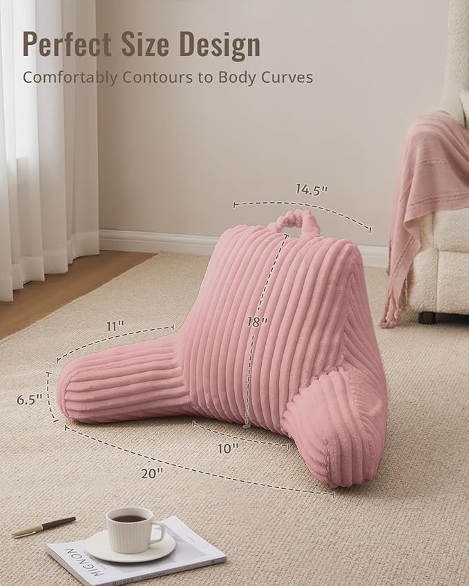 Blissful Diary Reading Pillow for Sitting in Bed, Flannel Back Pillow Bed Sitting Up for Adult & Children, Backrest Cushion for Sit Up in Couch or Floor, Dorm Essentials, Plush Pink