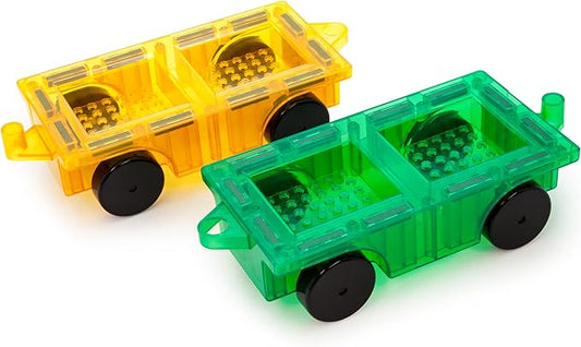 PicassoTiles 2pcs Magnetic Tiles Expansion Car Truck Building Blocks Compatible Set, Kids Magnet Bricks STEM Learning Toys, Magnetic Add-ons, Car Toys, Toddler Preschool 3 Years and up Boys and Girls